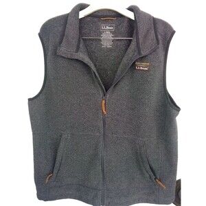 LL Bean Sweater Vest Mens Large Reg Gray Full Zip Outdoors  Pockets RN71341